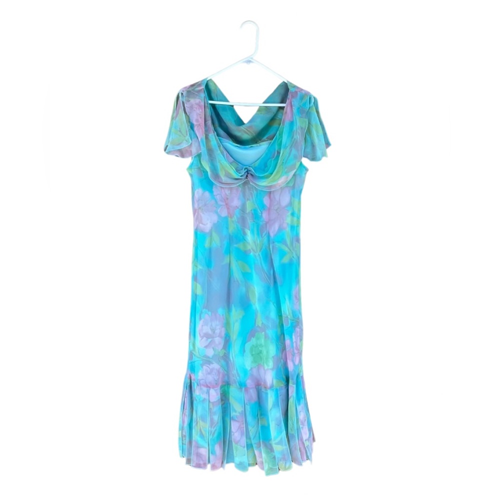 POMPONIX BLUE FLORAL DRESS (SIZE 14)